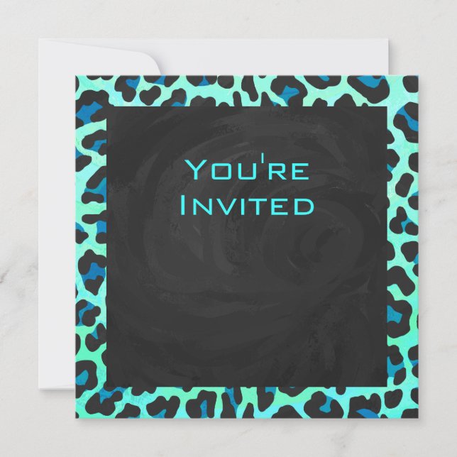 Leopard Black and Teal Print Inbjudningar (Framsida)