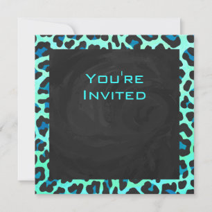 Leopard Black and Teal Print Inbjudningar
