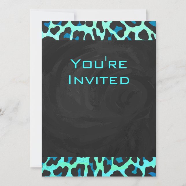 Leopard Black and Teal Print Inbjudningar (Framsida)