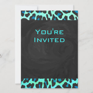 Leopard Black and Teal Print Inbjudningar