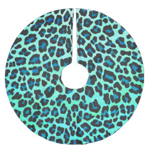 Leopard Black and Teal Print Julgransmatta Borstad Polyester