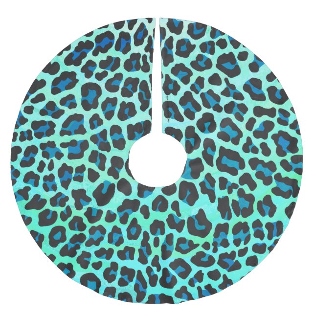 Leopard Black and Teal Print Julgransmatta Borstad Polyester (Framsidan)