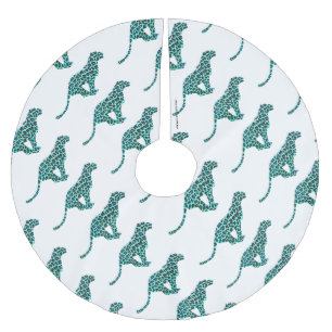 Leopard Black and Teal Print Julgransmatta Borstad Polyester