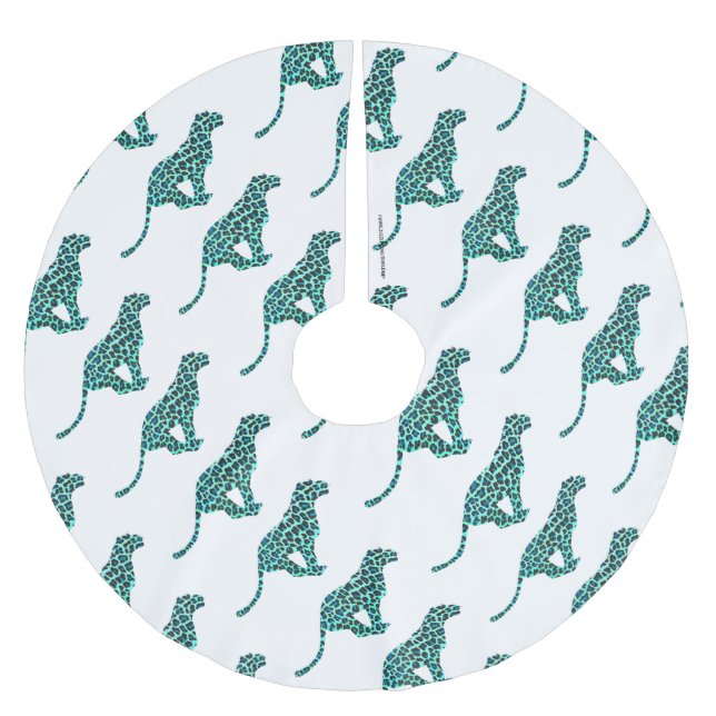 Leopard Black and Teal Print Julgransmatta Borstad Polyester (Framsidan)