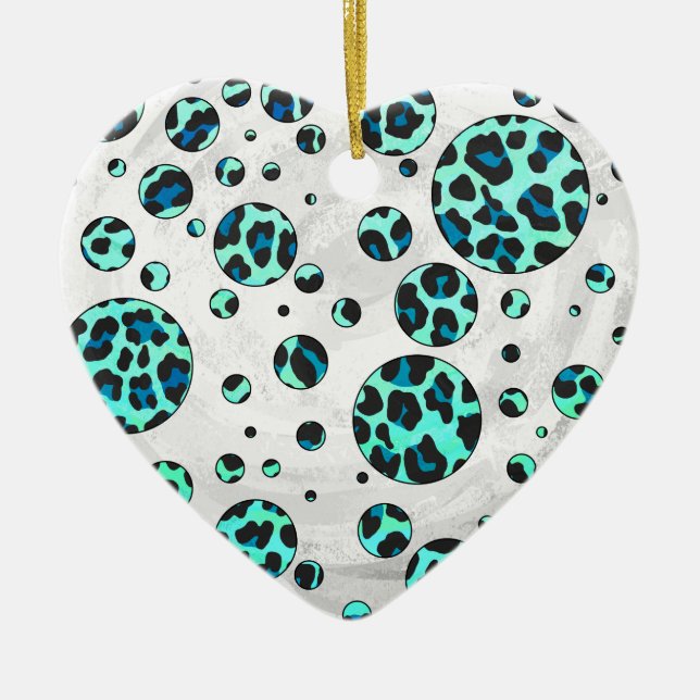 Leopard Black and Teal Print Julgransprydnad Keramik (Framsidan)