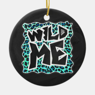 Leopard Black and Teal Print Julgransprydnad Keramik
