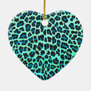 Leopard Black and Teal Print Julgransprydnad Keramik