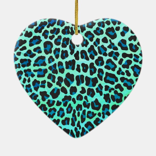 Leopard Black and Teal Print Julgransprydnad Keramik (Baksidan)