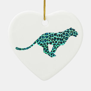 Leopard Black and Teal Print Julgransprydnad Keramik