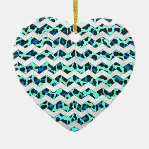 Leopard Black and Teal Print Julgransprydnad Keramik