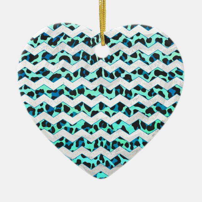 Leopard Black and Teal Print Julgransprydnad Keramik (Framsidan)