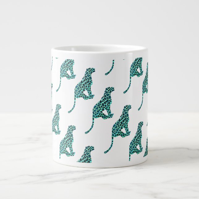 Leopard Black and Teal Print Jumbo Mugg (Framsidan)