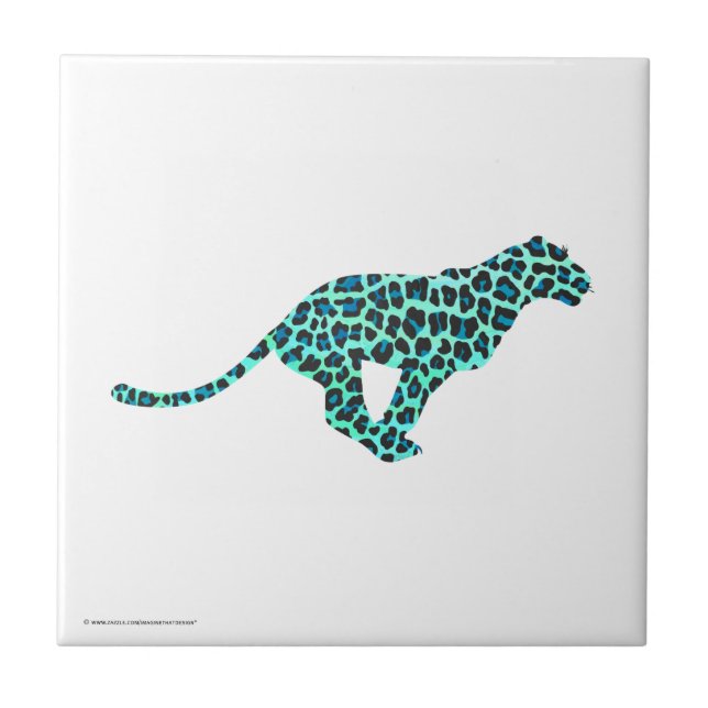 Leopard Black and Teal Print Kakelplatta (Framsidan)