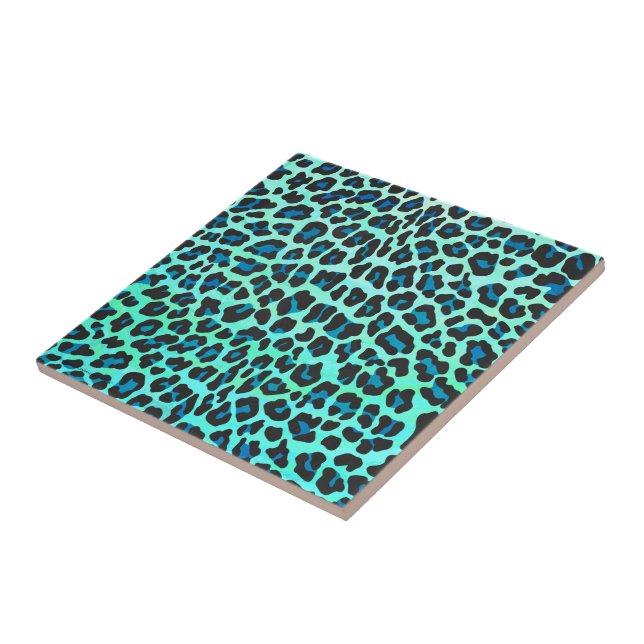 Leopard Black and Teal Print Kakelplatta (Sidan)
