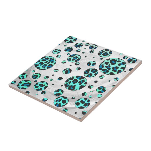 Leopard Black and Teal Print Kakelplatta (Sidan)