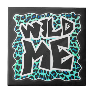 Leopard Black and Teal Print Kakelplatta
