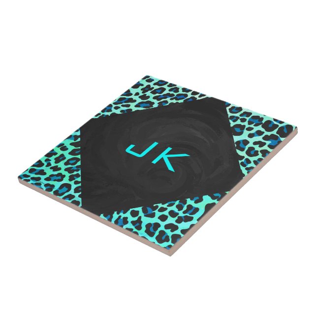 Leopard Black and Teal Print Kakelplatta (Sidan)