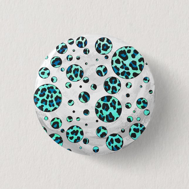 Leopard Black and Teal Print Knapp (Framsida)