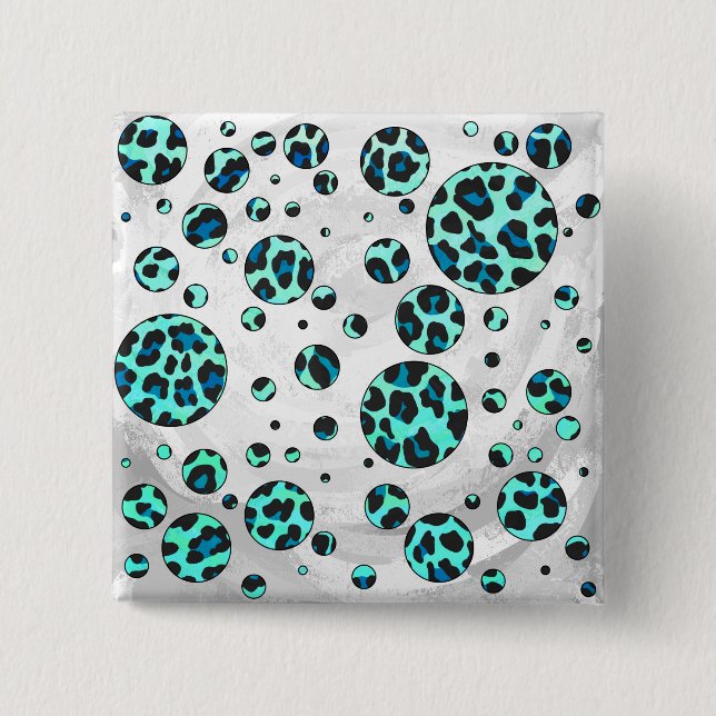 Leopard Black and Teal Print Knapp (Framsida)