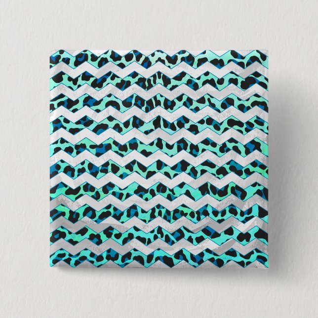 Leopard Black and Teal Print Knapp (Framsida)