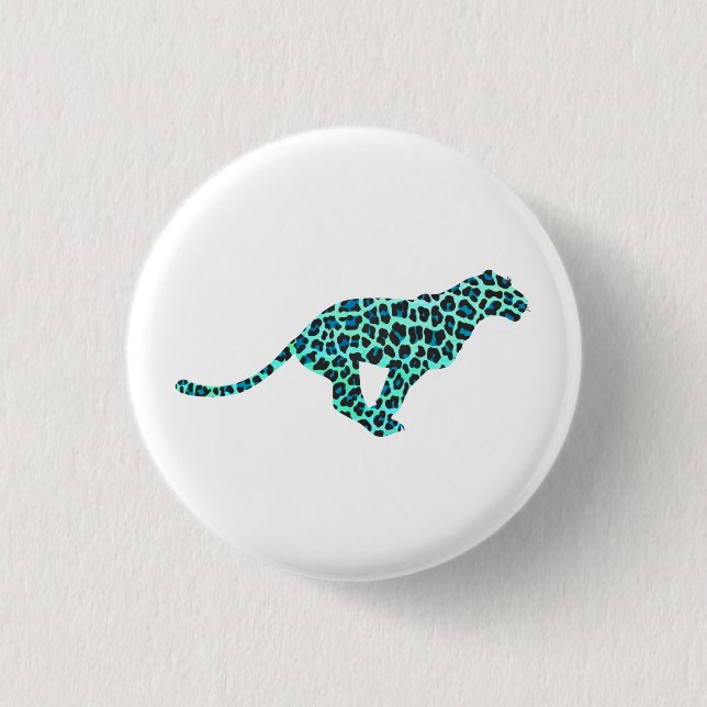 Leopard Black and Teal Print Knapp (Framsida)
