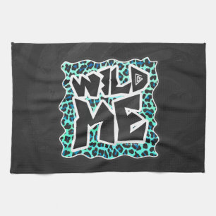 Leopard Black and Teal Print Kökshandduk