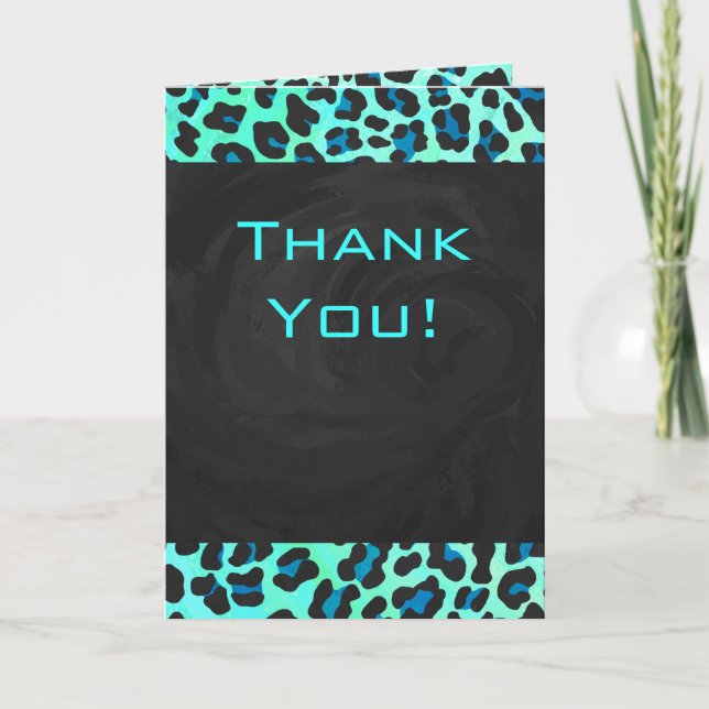 Leopard Black and Teal Print Kort (Framsida)