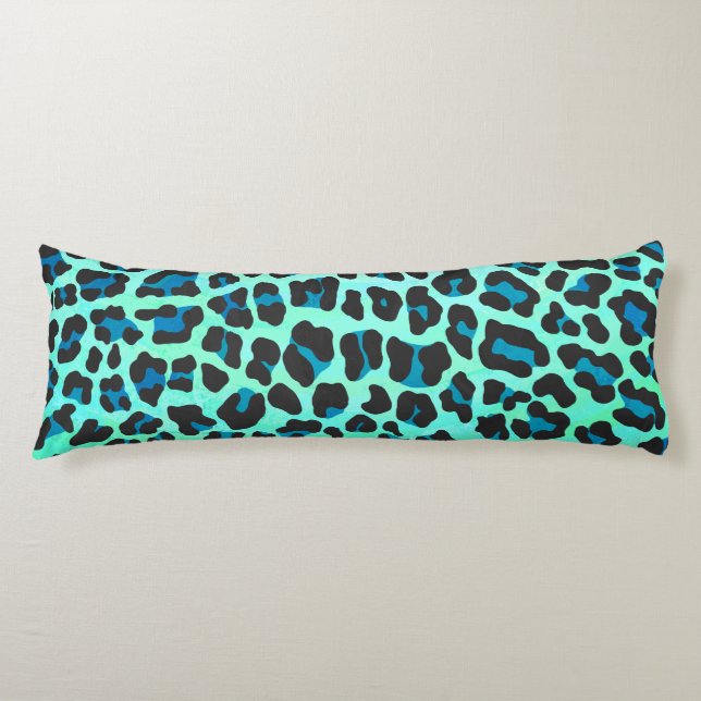 Leopard Black and Teal Print Kroppskudde (Framsidan)