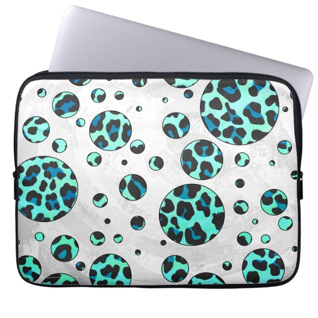 Leopard Black and Teal Print Laptop Sleeve (Framsidan)
