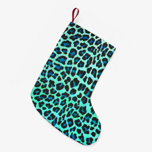 Leopard Black and Teal Print Liten Julstrumpa