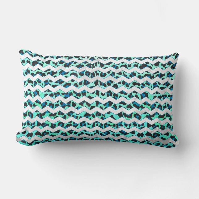 Leopard Black and Teal Print Lumbarkudde (Framsida)