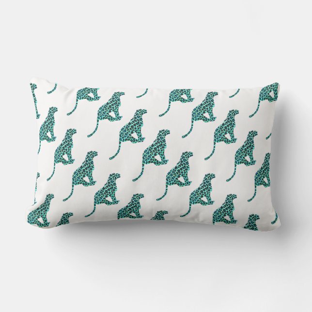 Leopard Black and Teal Print Lumbarkudde (Framsida)