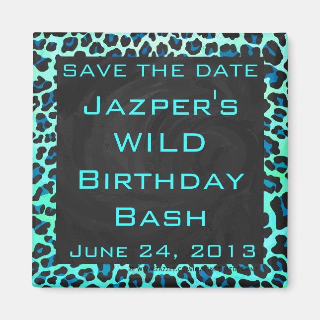 Leopard Black and Teal Print Magnet (Framsidan)