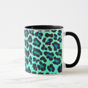 Leopard Black and Teal Print Mugg
