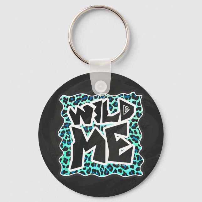 Leopard Black and Teal Print Nyckelring (Framsida)