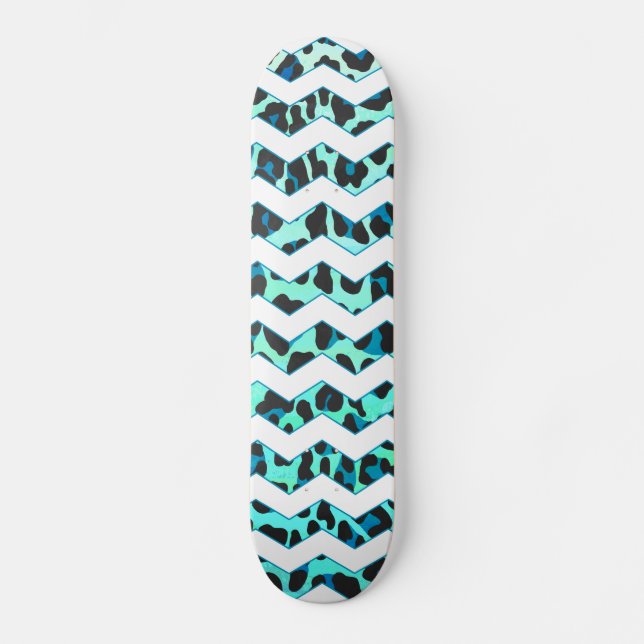 Leopard Black and Teal Print Old School Skateboard Bräda 18 Cm (Framsida)