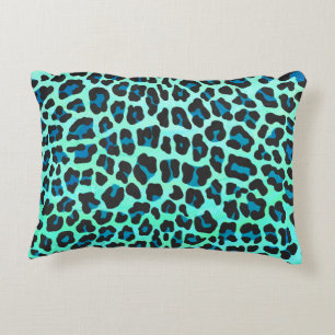 Leopard Black and Teal Print Prydnadskudde