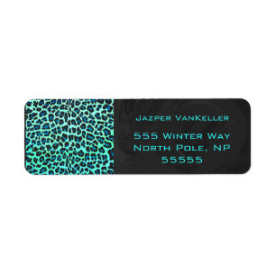Leopard Black and Teal Print Returadress Etikett
