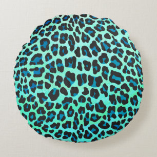 Leopard Black and Teal Print Rund Kudde