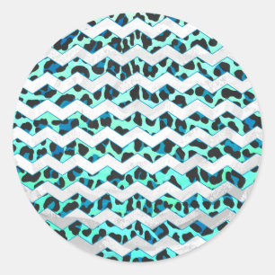Leopard Black and Teal Print Runt Klistermärke