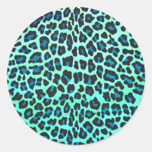 Leopard Black and Teal Print Runt Klistermärke