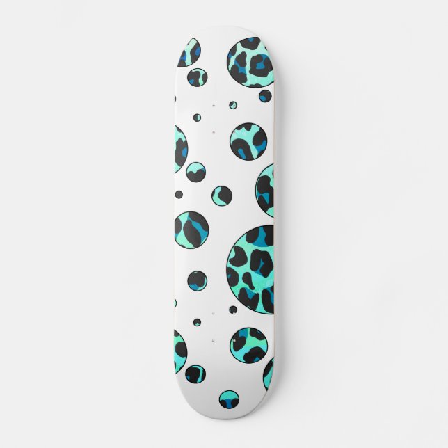 Leopard Black and Teal Print Skateboard Bräda 19,5 Cm (Framsida)