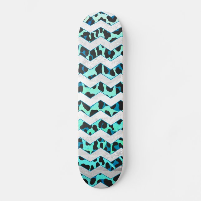 Leopard Black and Teal Print Skateboard Bräda 19,5 Cm (Framsida)