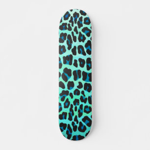 Leopard Black and Teal Print Skateboard Bräda 20,5 Cm