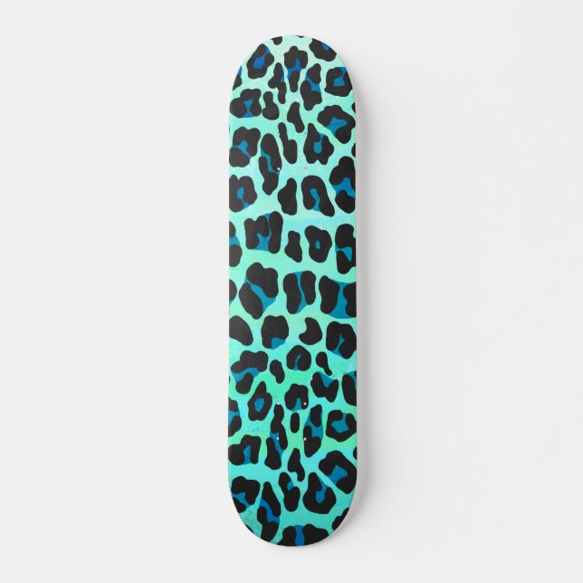 Leopard Black and Teal Print Skateboard Bräda 20,5 Cm (Framsida)