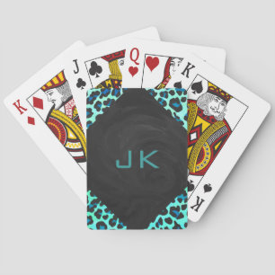 Leopard Black and Teal Print Spel Kort