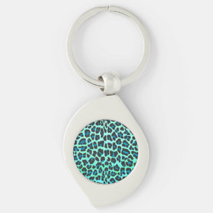 Leopard Black and Teal Print Swirl Silverfärgad Nyckelring