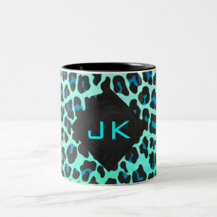 Leopard Black and Teal Print Två-Tonad Mugg