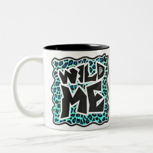 Leopard Black and Teal Print Två-Tonad Mugg (Vänster)