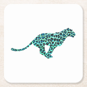Leopard Black and Teal Print Underlägg Papper Kvadrat